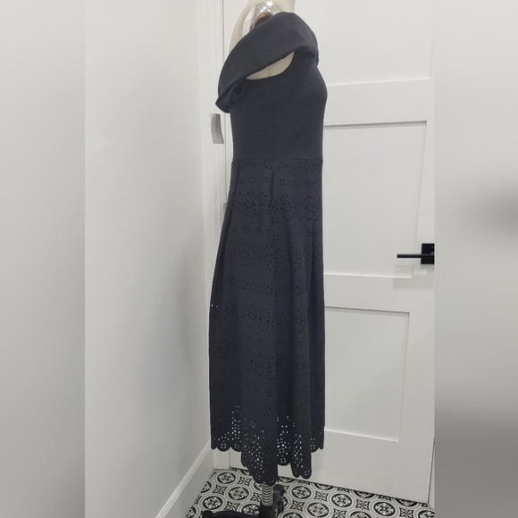 Banana Republic Black Off-Shoulder Laser Cut Ponte Midi Dress Size 10 - Picture 5 of 13